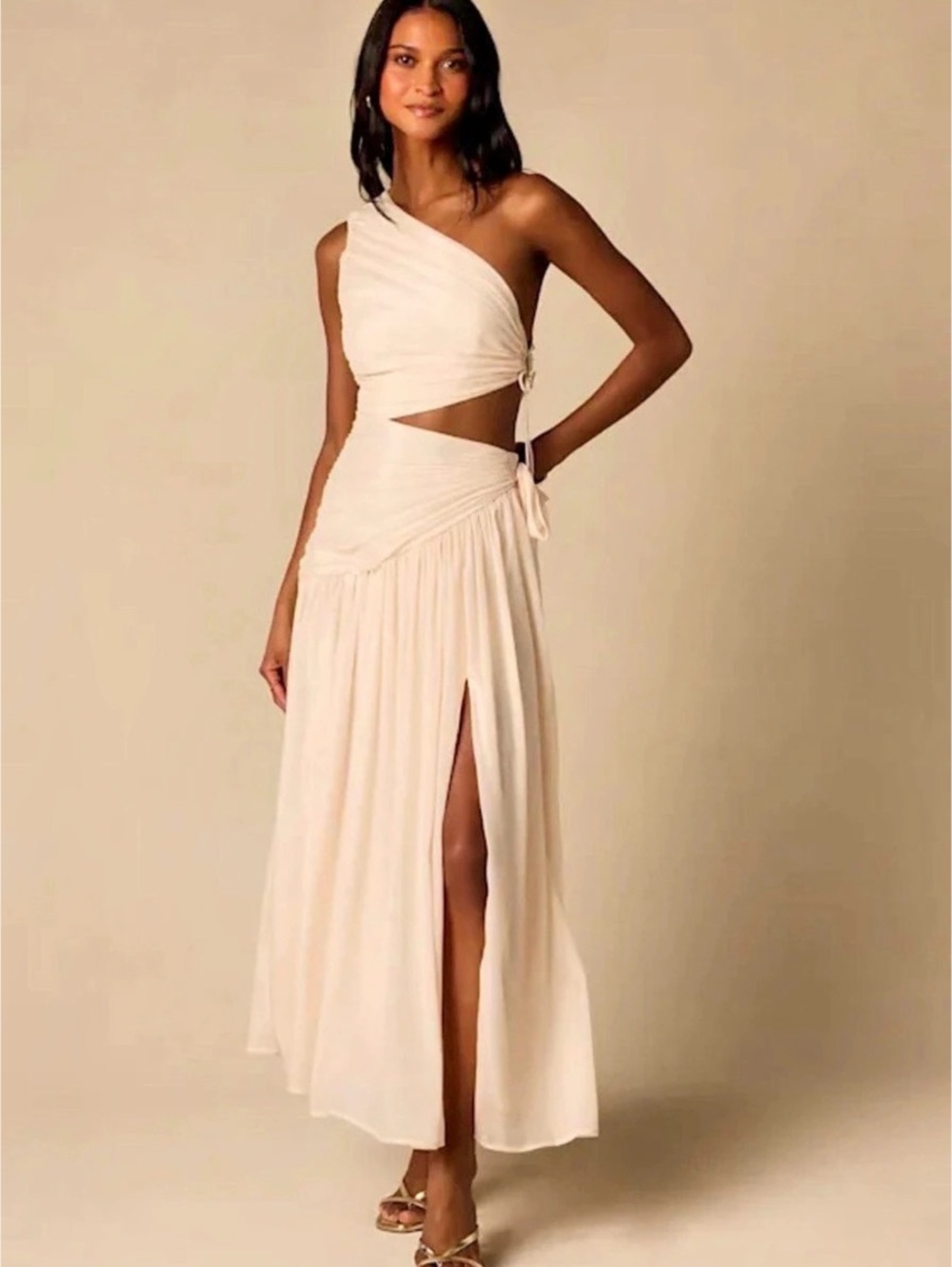 Lulus Pleated Asymmetrical Cutout Maxi Dress